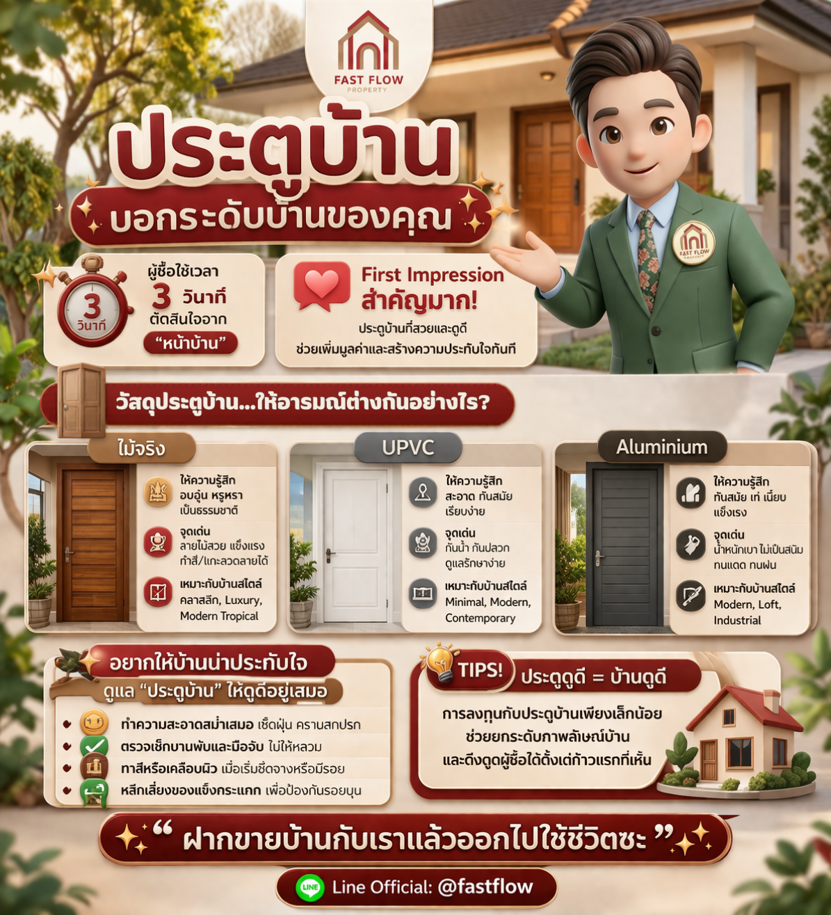 เปรียบเทียบวัสดุประตูบ้านไม้จริง UPVC และอลูมิเนียมเพื่อเพิ่มมูลค่าการขายบ้าน