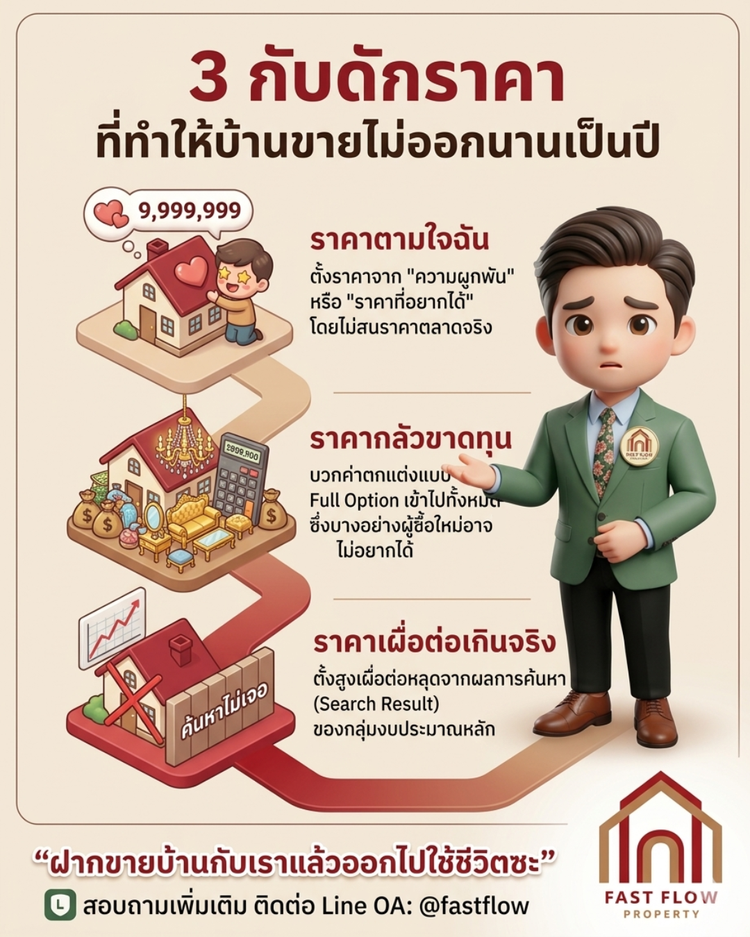 3 กับดักราคาที่ทำให้บ้านขายไม่ออกนานเป็นปี วิเคราะห์โดย Fast Flow Property