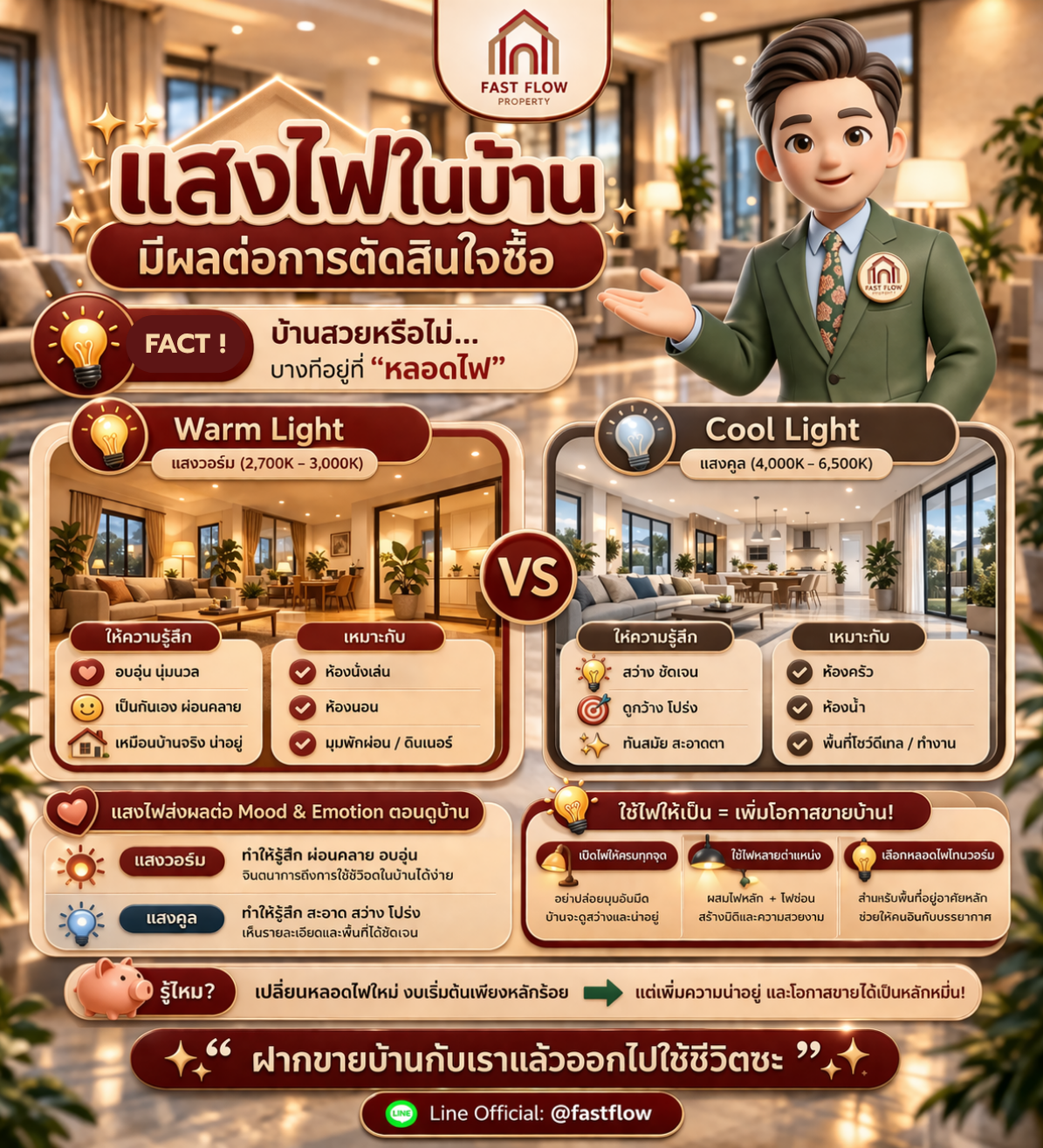 เทคนิคการจัดแสงไฟในบ้าน Warm Light และ Cool Light เพื่อเพิ่มโอกาสการขาย