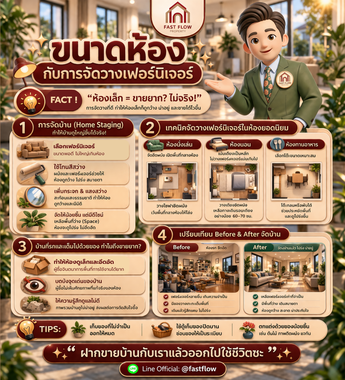 เปรียบเทียบการจัดวางเฟอร์นิเจอร์แบบ Before และ After เพื่อเพิ่มมูลค่าการขายบ้าน